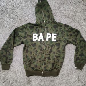Vintage BAPE Green Camo Full Zip-Up Hoodie